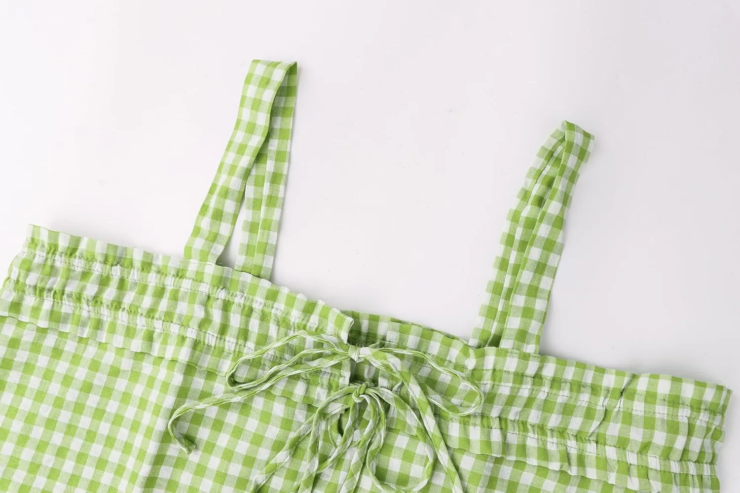 Women Y2K Tie Front Gingham Crop Tank Tops Square Neck Sleeveless Plaid Camisoles Summer Cute Backless Shirred Vest Shirt