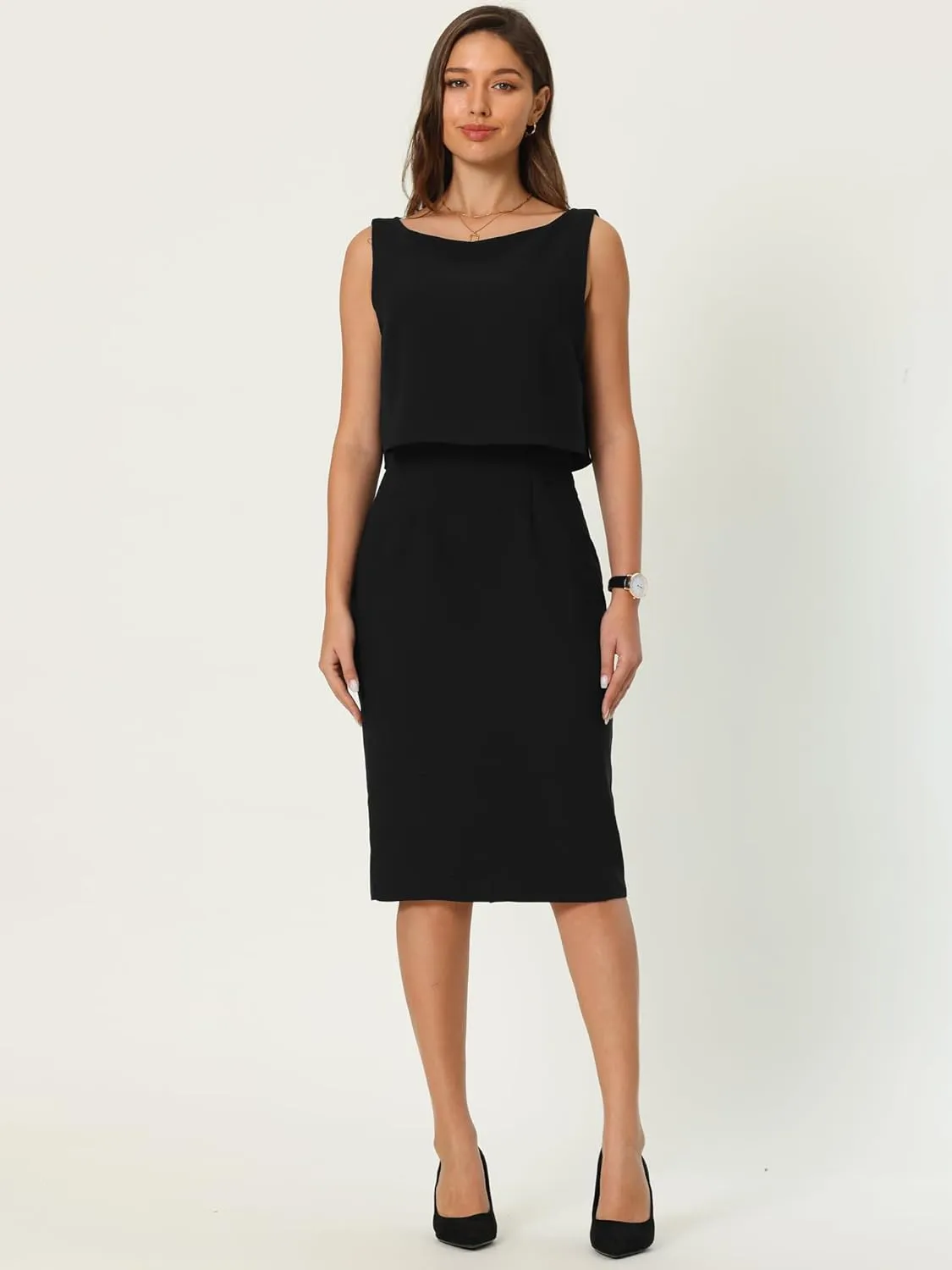 Women's Boat Neck Pencil Dresses Funeral Sheath Dress