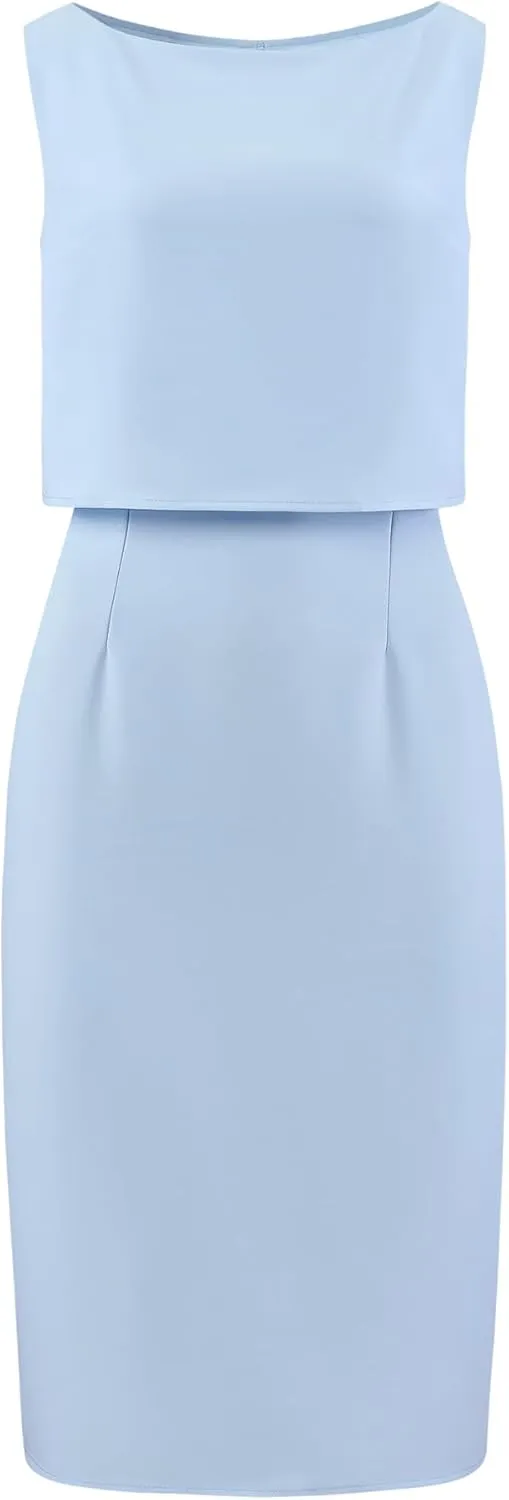 Women's Boat Neck Pencil Dresses Funeral Sheath Dress