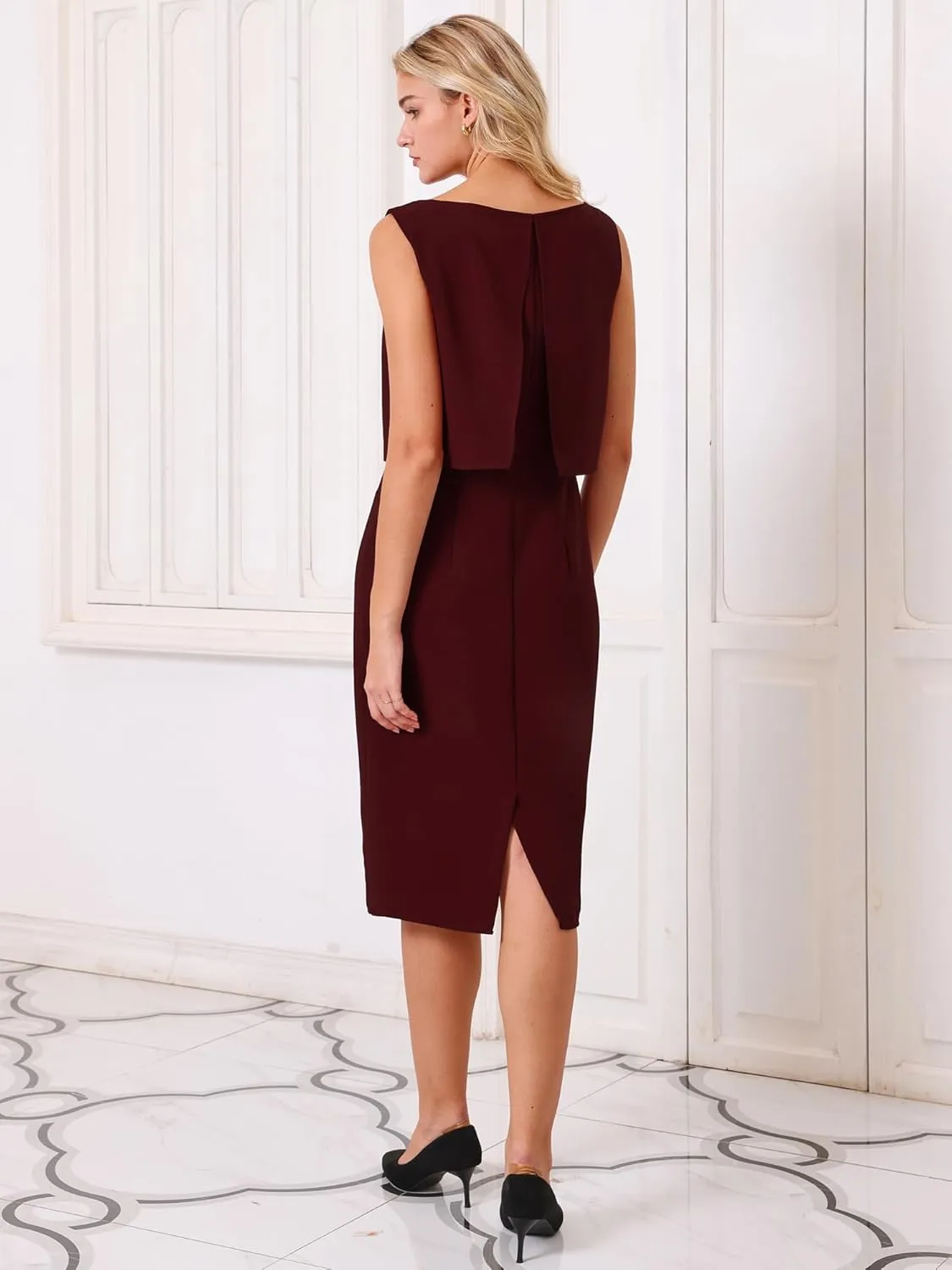 Women's Boat Neck Pencil Dresses Funeral Sheath Dress