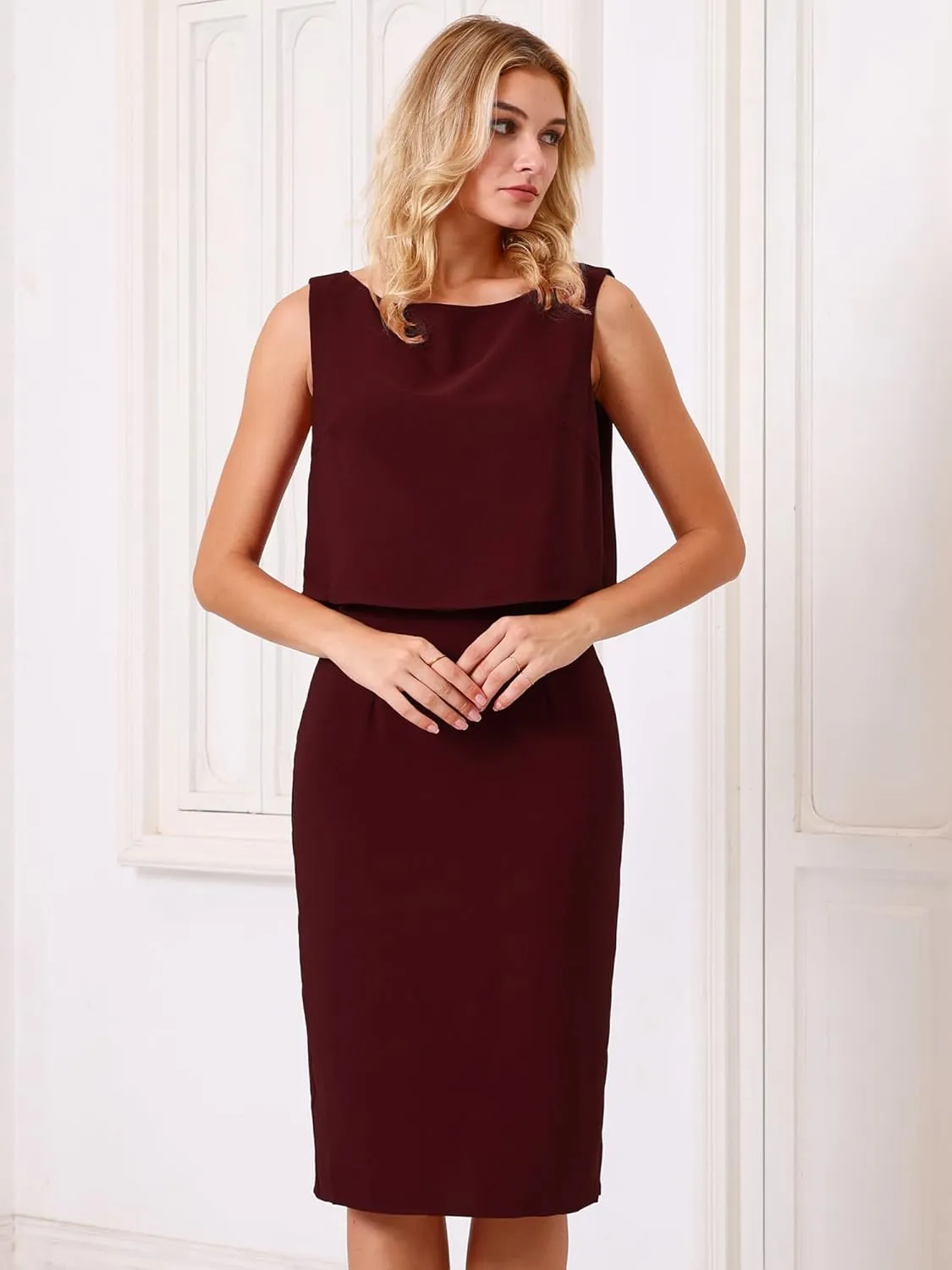 Women's Boat Neck Pencil Dresses Funeral Sheath Dress