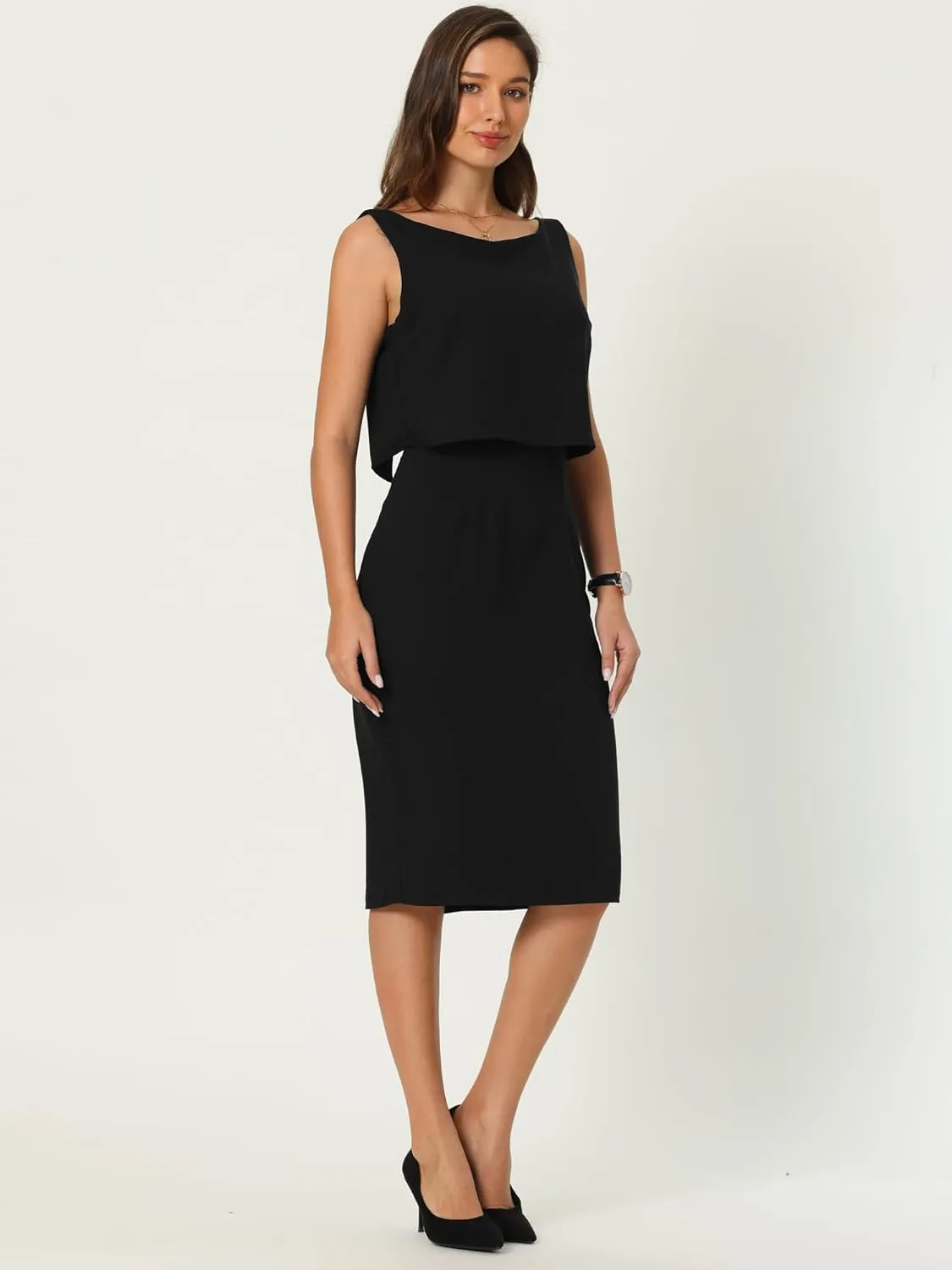 Women's Boat Neck Pencil Dresses Funeral Sheath Dress