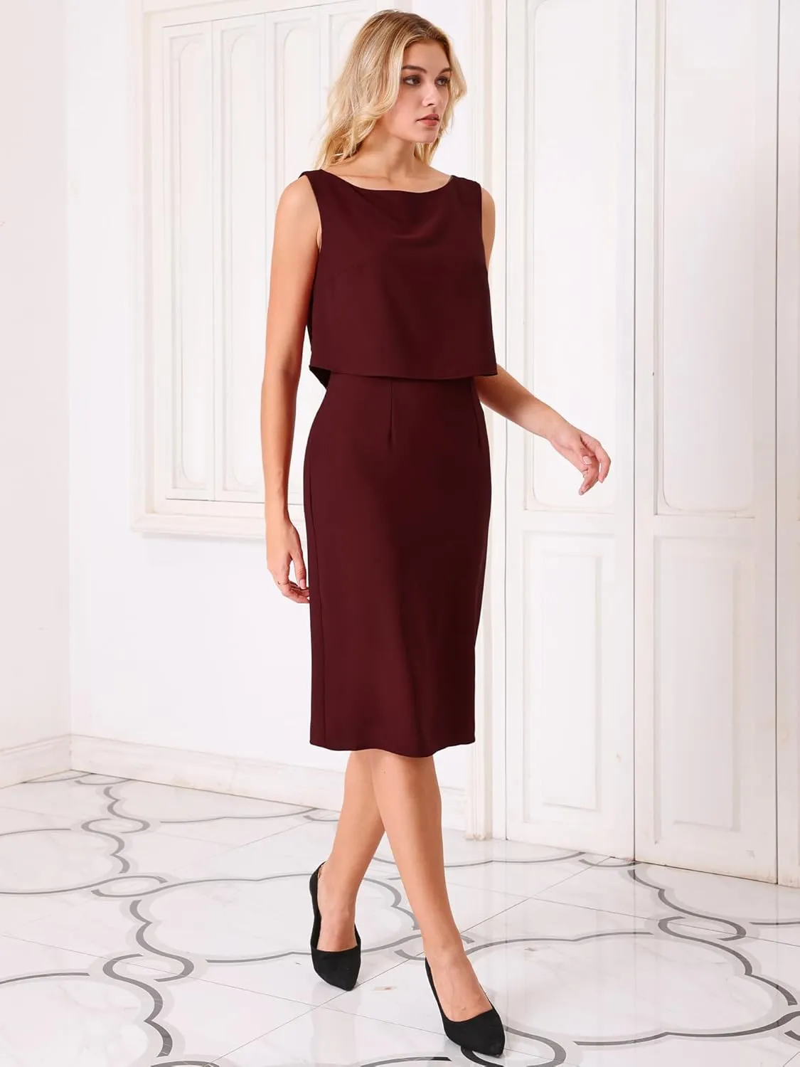 Women's Boat Neck Pencil Dresses Funeral Sheath Dress