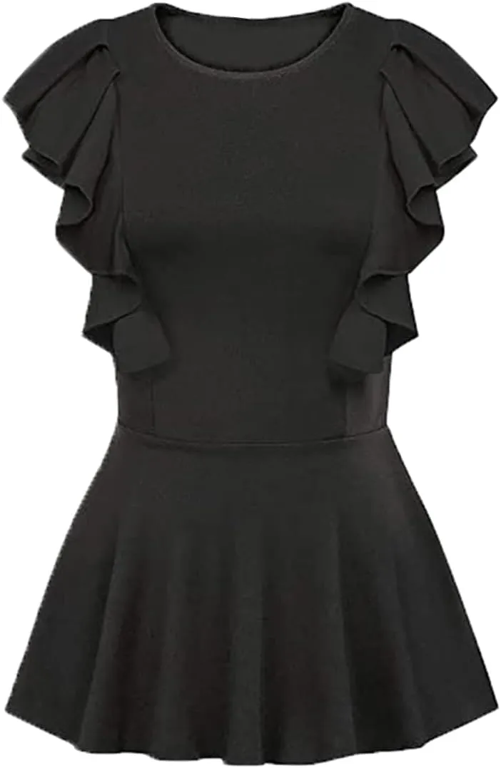 Women's Elegant Sleeveless Peplum Tops Summer Crewneck/Spaghetti Straps Cami Shirts S-3XL