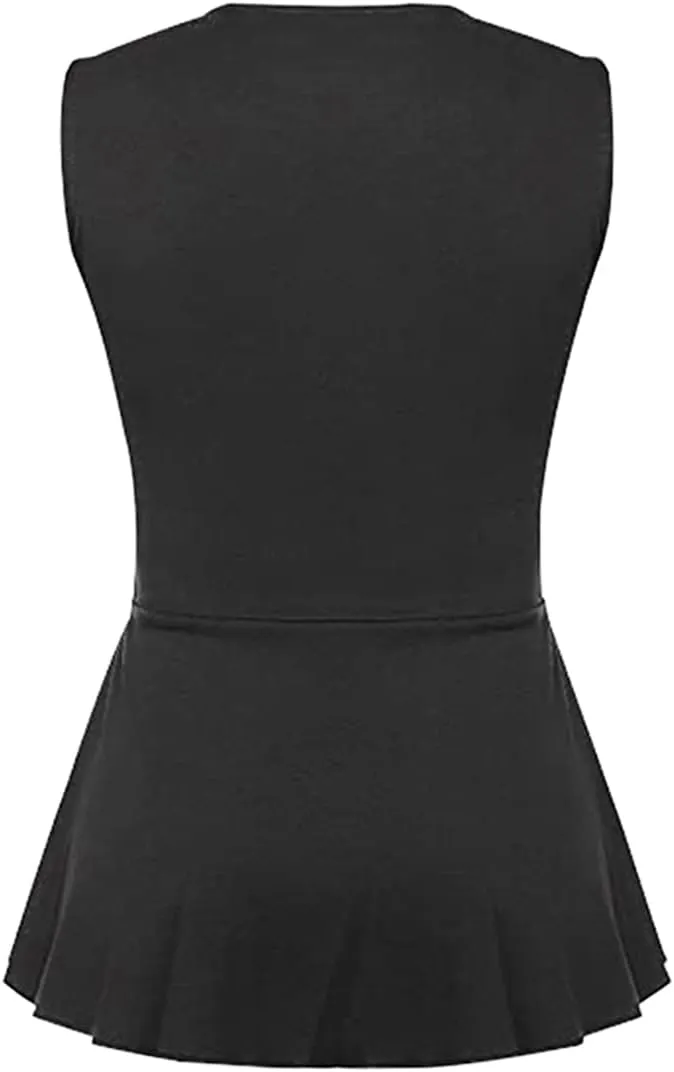 Women's Elegant Sleeveless Peplum Tops Summer Crewneck/Spaghetti Straps Cami Shirts S-3XL