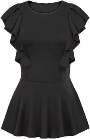 Women's Elegant Sleeveless Peplum Tops Summer Crewneck/Spaghetti Straps Cami Shirts S-3XL
