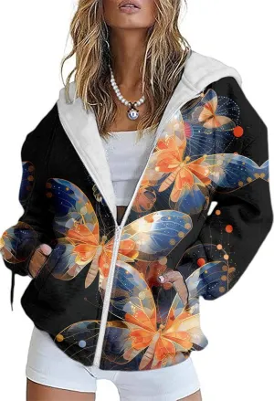 Women's Floral Print Hoodie Zip Up Long Sleeve Hoodies Women Oversized Fashion Jackets Zipper Coat with Pocket