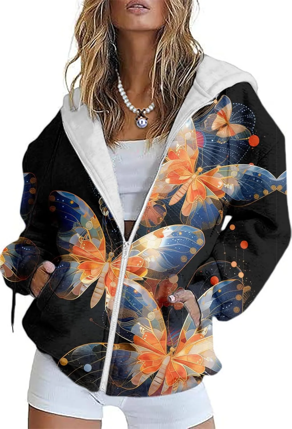 Women's Floral Print Hoodie Zip Up Long Sleeve Hoodies Women Oversized Fashion Jackets Zipper Coat with Pocket