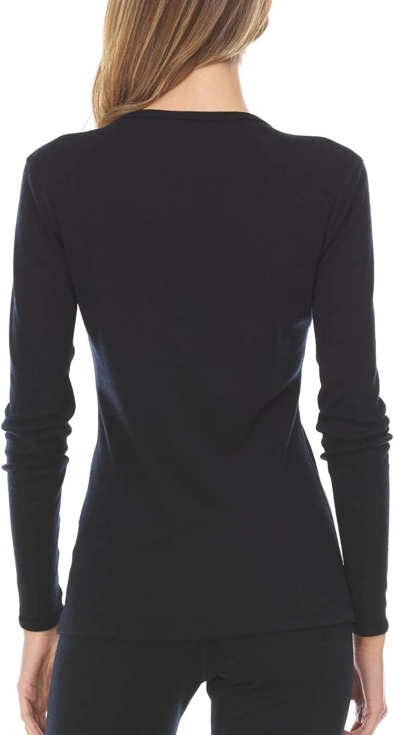 Women's Midweight 100% Merino Wool Base Layer - Crew Long Sleeve Shirt - Active Wear Undershirt - Anti Odor