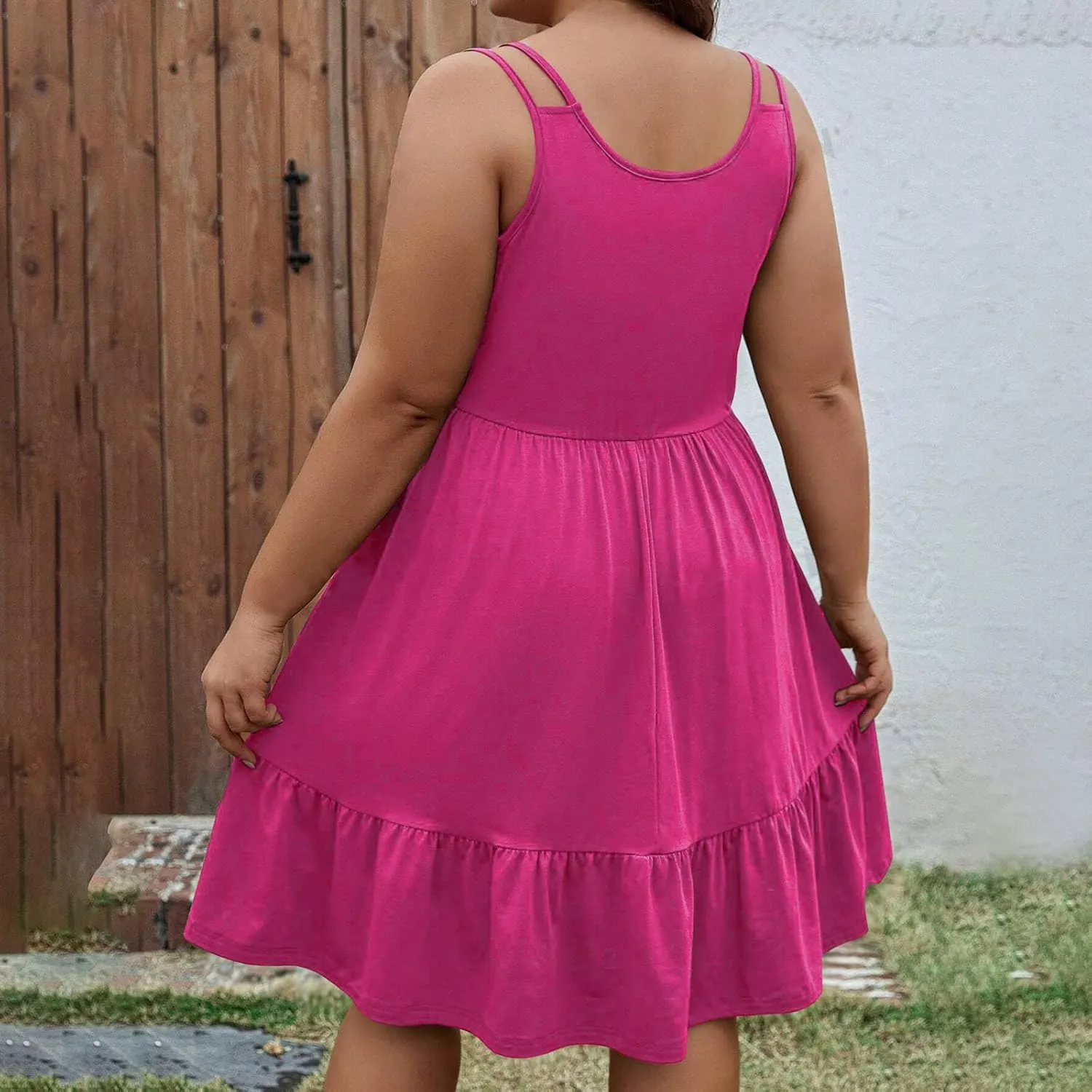 Women's Plus Size Tshirt Dresses Casual Crewneck Sleeveless Summer Ruffle Hem Mini Dress Loose Beach A Line Sundress