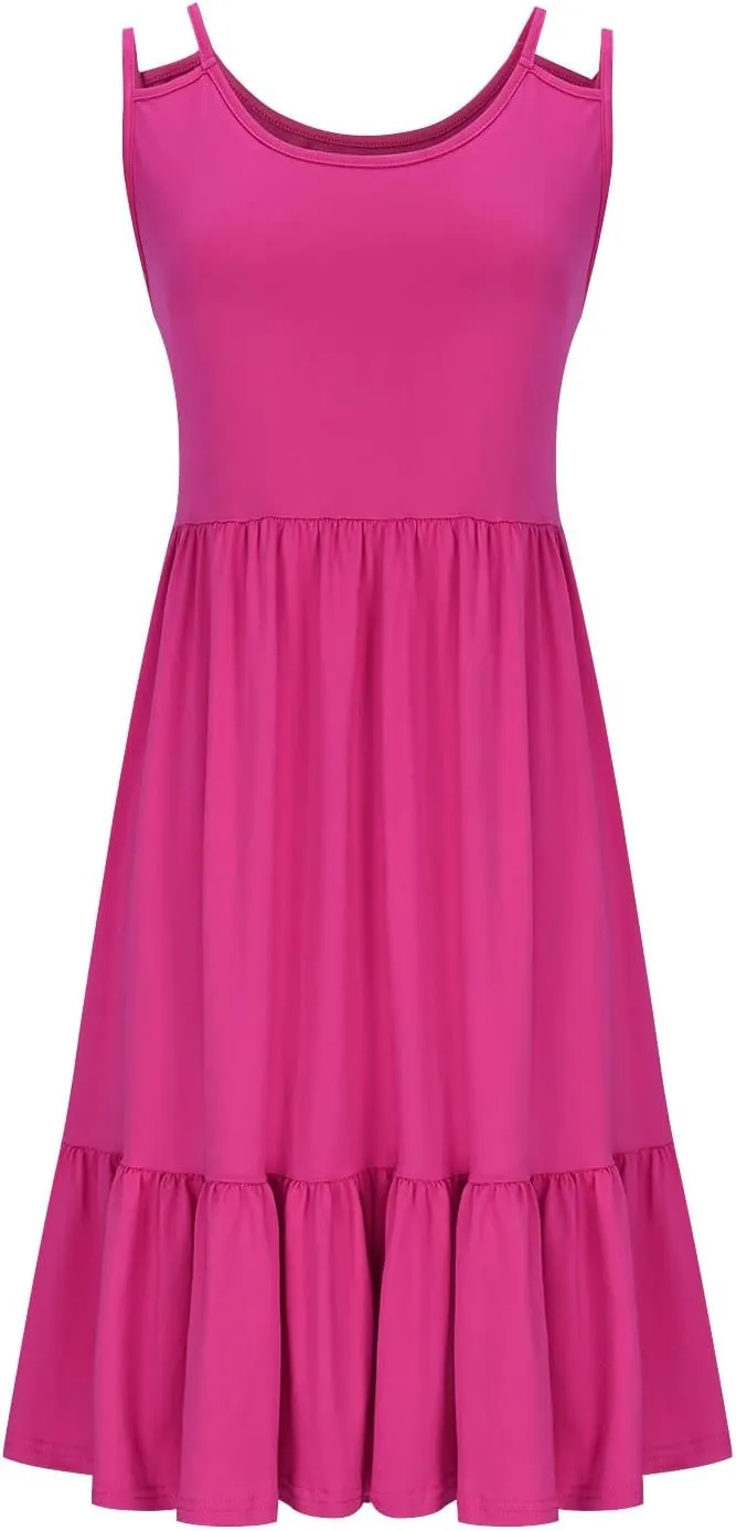 Women's Plus Size Tshirt Dresses Casual Crewneck Sleeveless Summer Ruffle Hem Mini Dress Loose Beach A Line Sundress