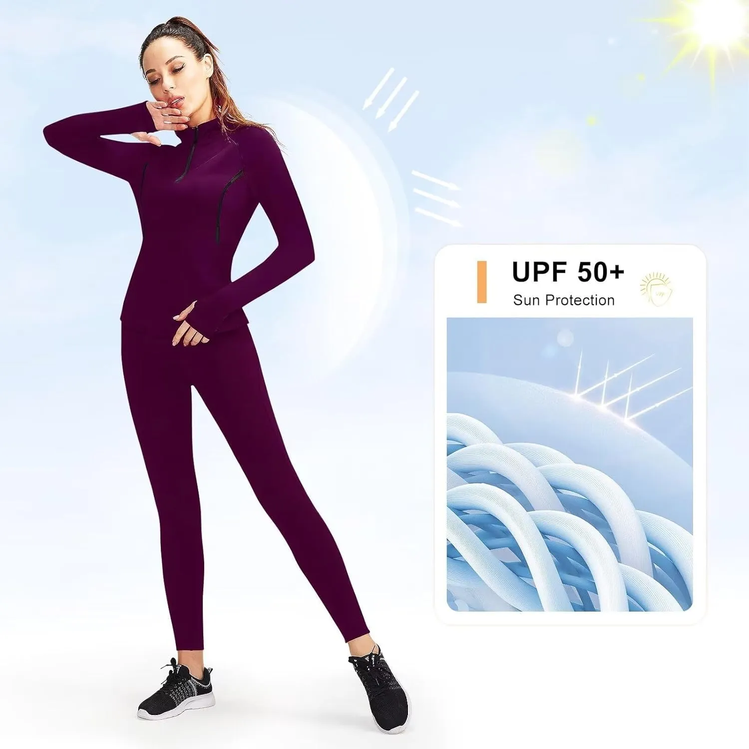 Women's Quarter Zip Long Sleeve Sports Shirts Athletic Hiking Running Undershirt Workout Base Layer Tops