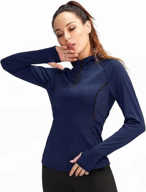 Women's Quarter Zip Long Sleeve Sports Shirts Athletic Hiking Running Undershirt Workout Base Layer Tops