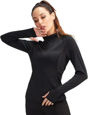 Women's Quarter Zip Long Sleeve Sports Shirts Athletic Hiking Running Undershirt Workout Base Layer Tops