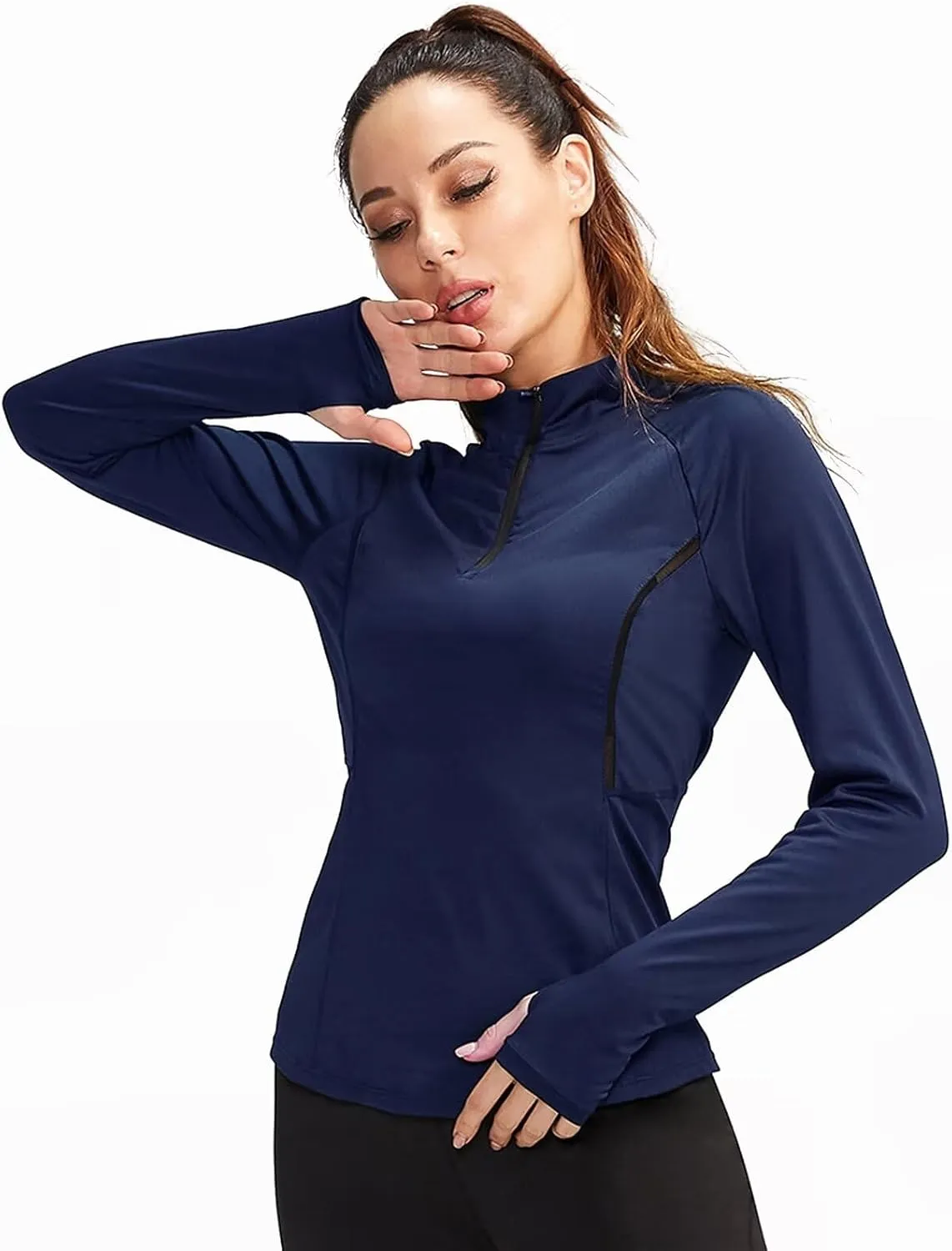 Women's Quarter Zip Long Sleeve Sports Shirts Athletic Hiking Running Undershirt Workout Base Layer Tops