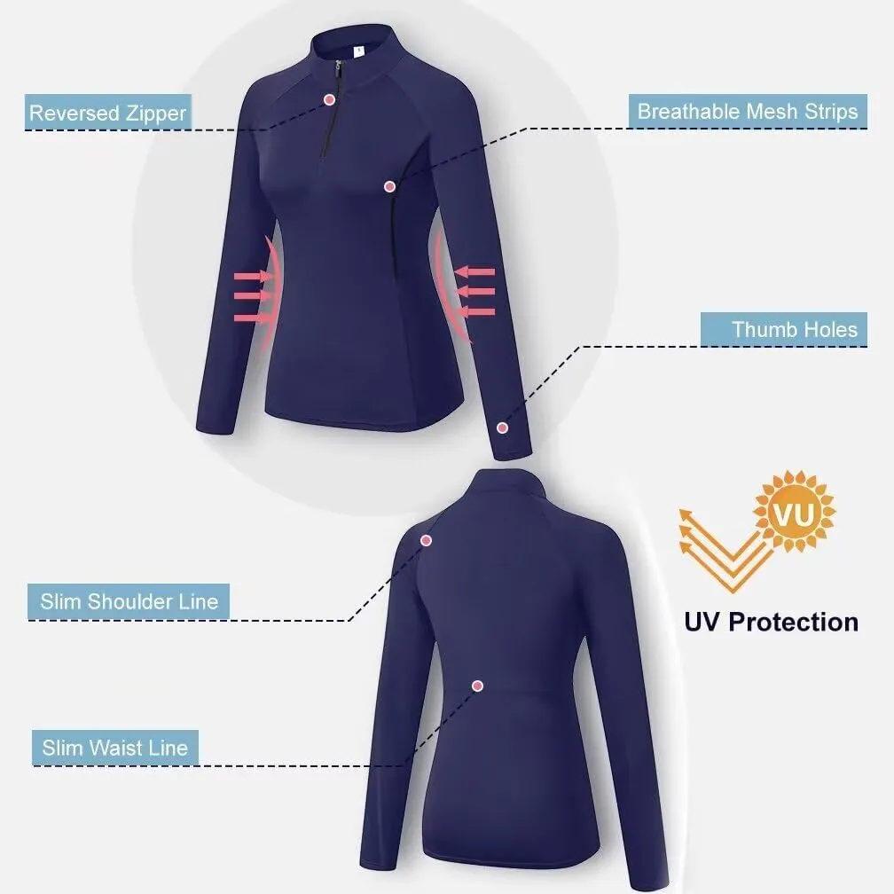 Women's Quarter Zip Long Sleeve Sports Shirts Athletic Hiking Running Undershirt Workout Base Layer Tops