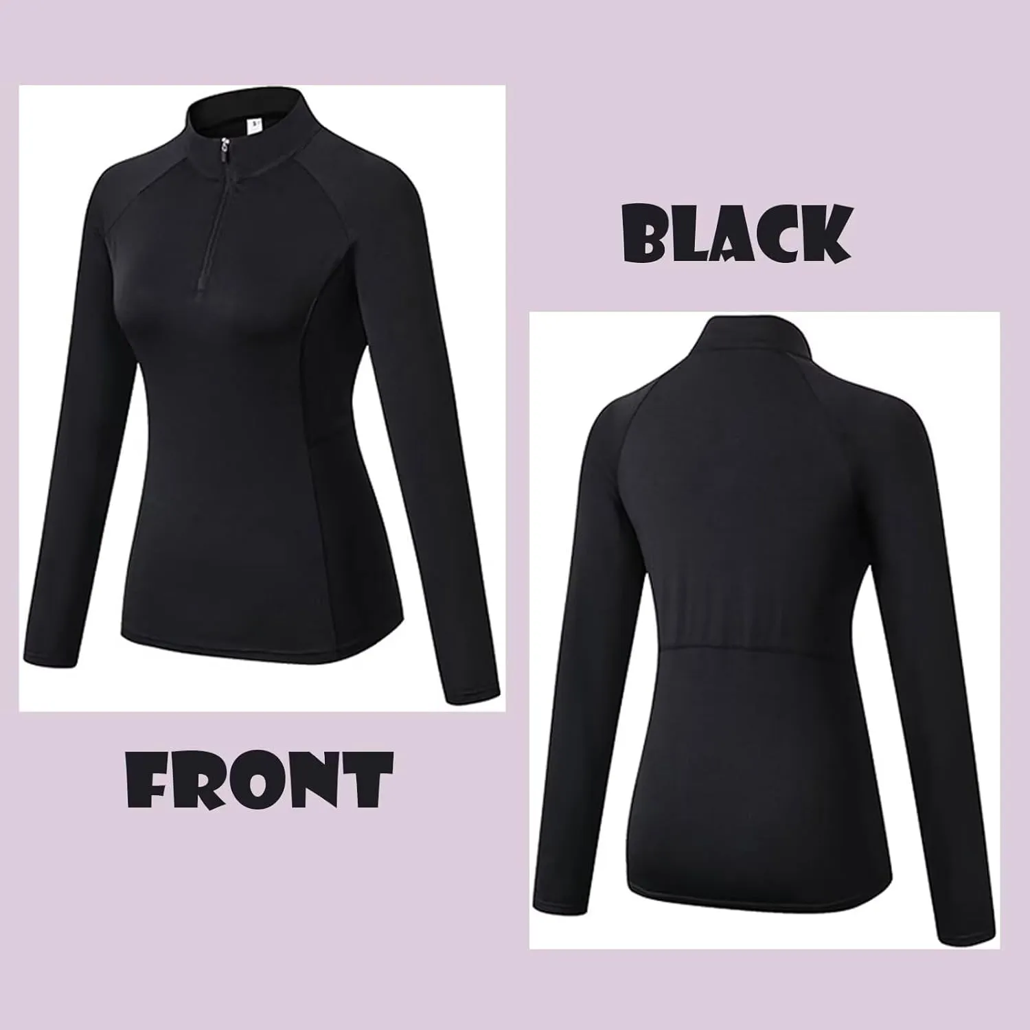 Women's Quarter Zip Long Sleeve Sports Shirts Athletic Hiking Running Undershirt Workout Base Layer Tops