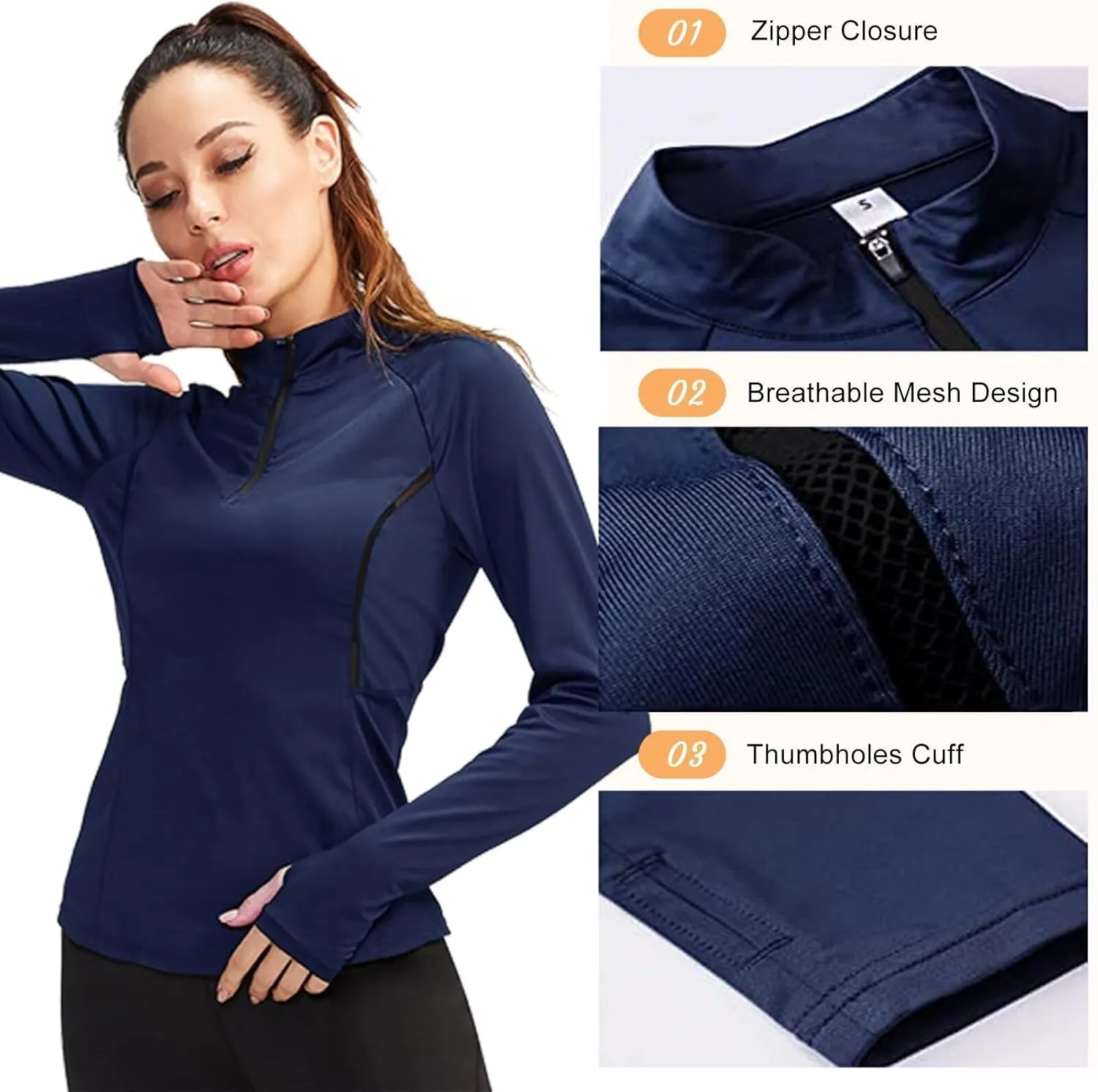 Women's Quarter Zip Long Sleeve Sports Shirts Athletic Hiking Running Undershirt Workout Base Layer Tops