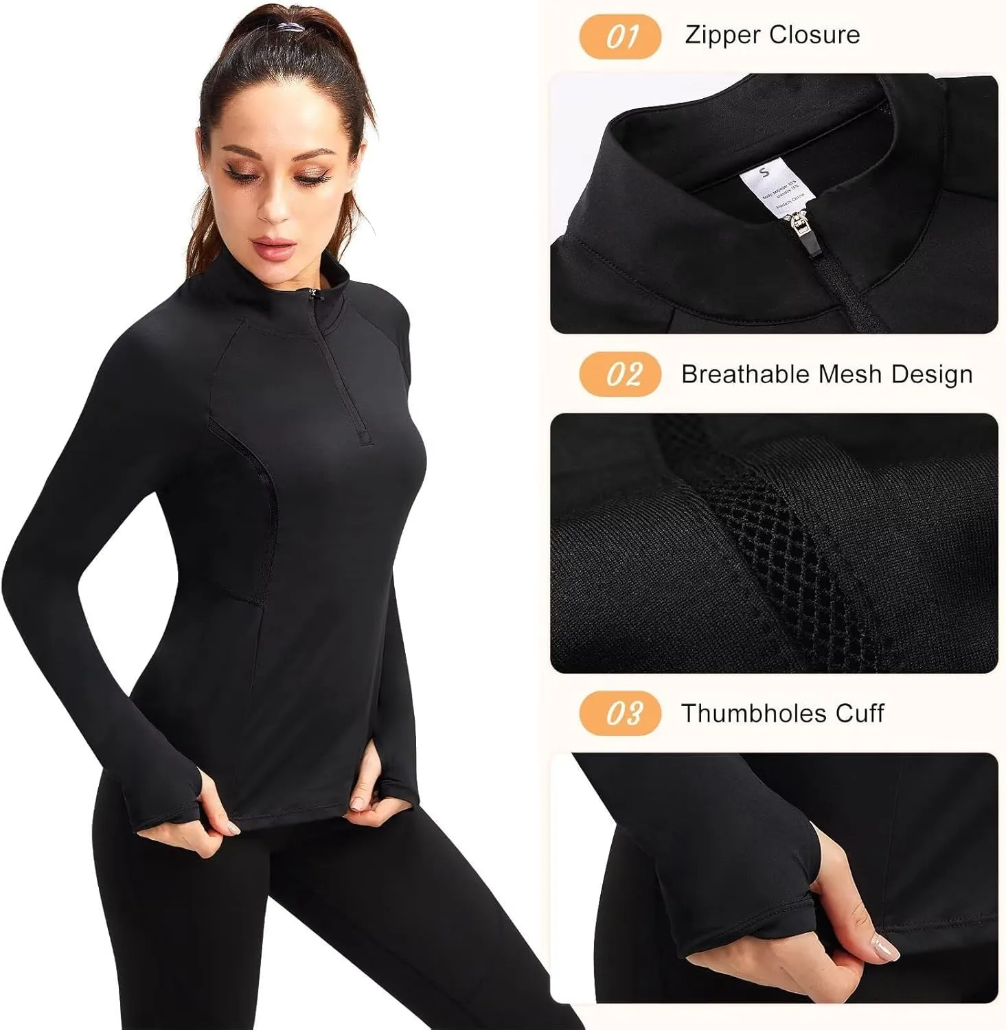 Women's Quarter Zip Long Sleeve Sports Shirts Athletic Hiking Running Undershirt Workout Base Layer Tops