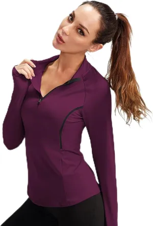 Women's Quarter Zip Long Sleeve Sports Shirts Athletic Hiking Running Undershirt Workout Base Layer Tops