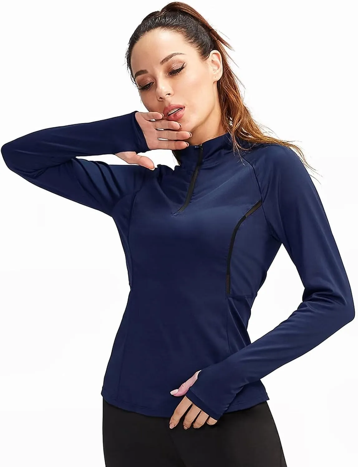 Women's Quarter Zip Long Sleeve Sports Shirts Athletic Hiking Running Undershirt Workout Base Layer Tops