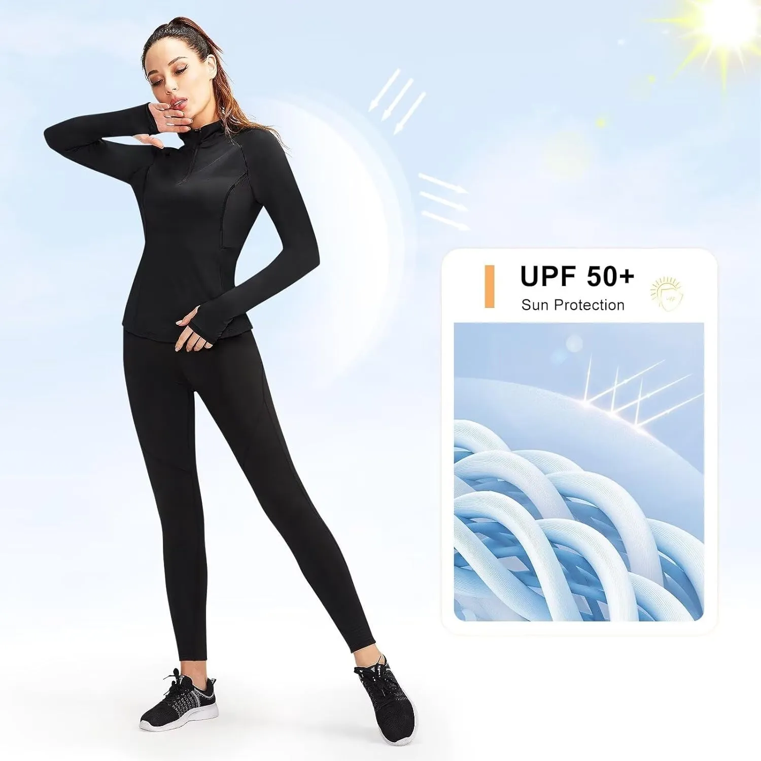 Women's Quarter Zip Long Sleeve Sports Shirts Athletic Hiking Running Undershirt Workout Base Layer Tops
