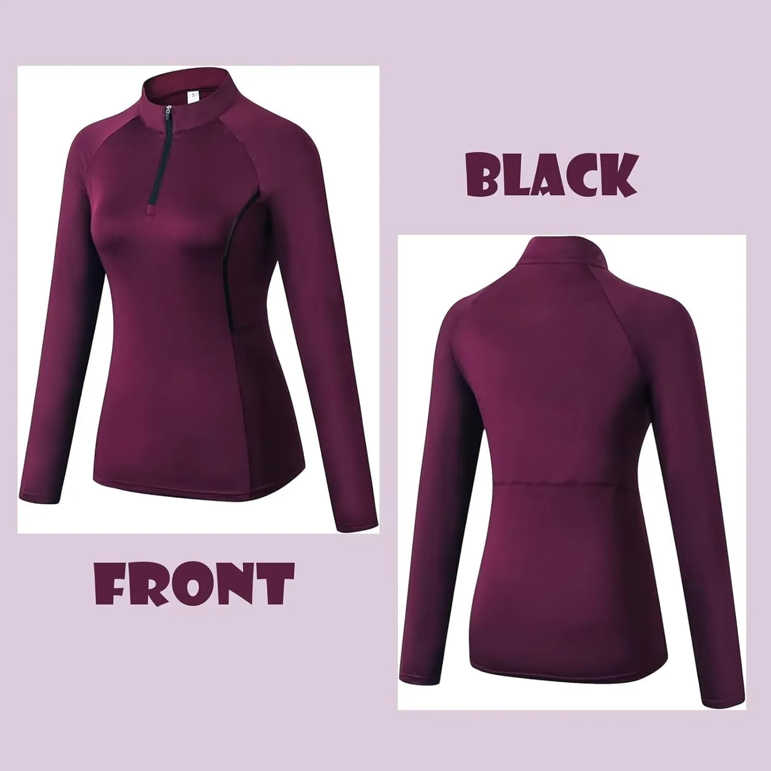 Women's Quarter Zip Long Sleeve Sports Shirts Athletic Hiking Running Undershirt Workout Base Layer Tops