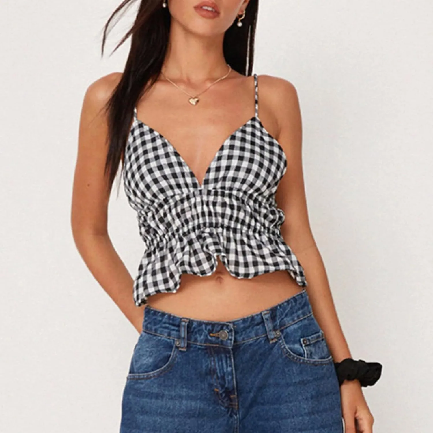 Womens Sexy Lace Trim Camisole Tank Tops Y2k Slim Fit Corset Going Out Streetwear Ruffle Spaghetti Strap Club Tops