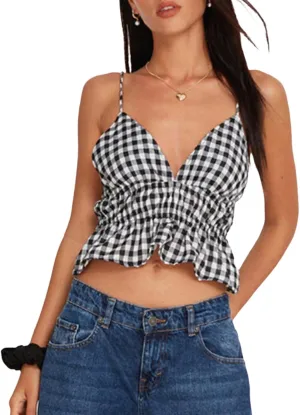 Womens Sexy Lace Trim Camisole Tank Tops Y2k Slim Fit Corset Going Out Streetwear Ruffle Spaghetti Strap Club Tops
