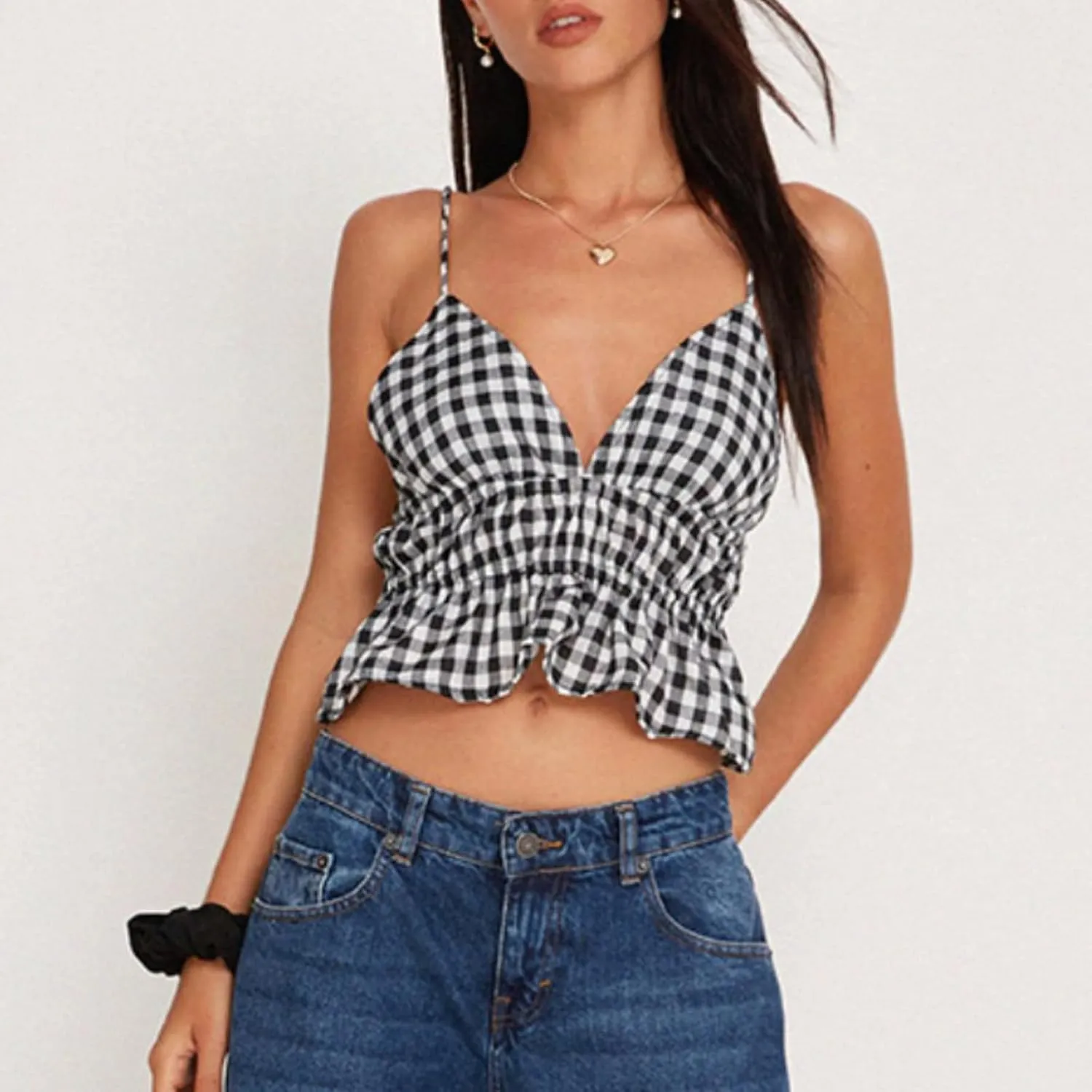 Womens Sexy Lace Trim Camisole Tank Tops Y2k Slim Fit Corset Going Out Streetwear Ruffle Spaghetti Strap Club Tops