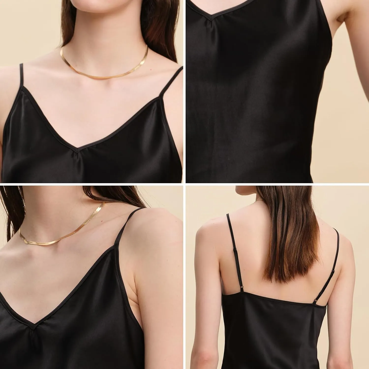 Womens Silk Camisole 19MM Pure Mulberry Silk Charmeuse Tank Tops Summer Sexy V Neck Basic Sleeveless Blouse