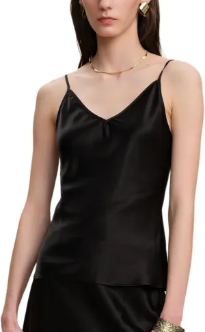 Womens Silk Camisole 19MM Pure Mulberry Silk Charmeuse Tank Tops Summer Sexy V Neck Basic Sleeveless Blouse