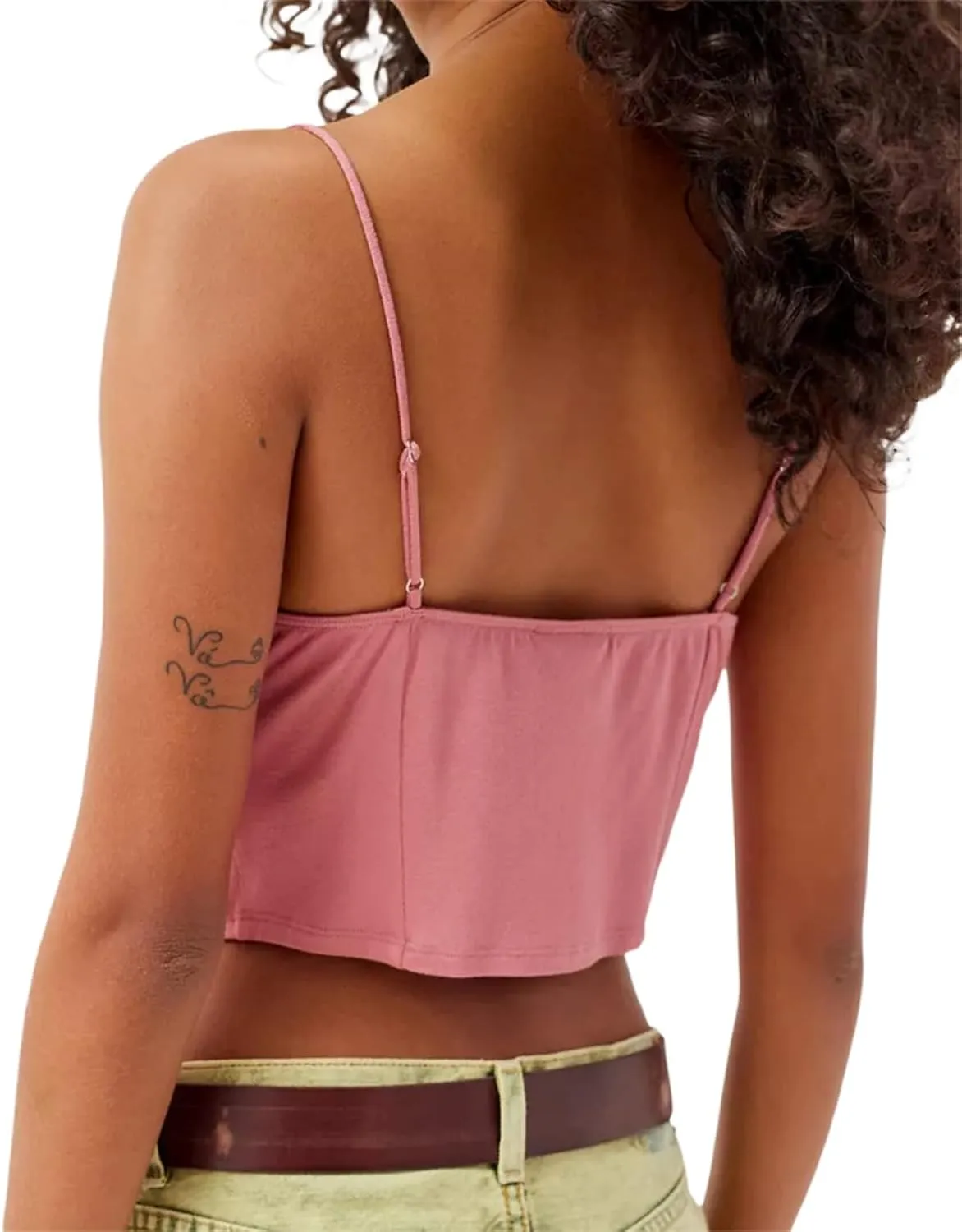Women's Sleeveless Lace Trim V-Neck Tie Up Camisoles Spaghetti Straps Ruffle Y2K Bustier Tops