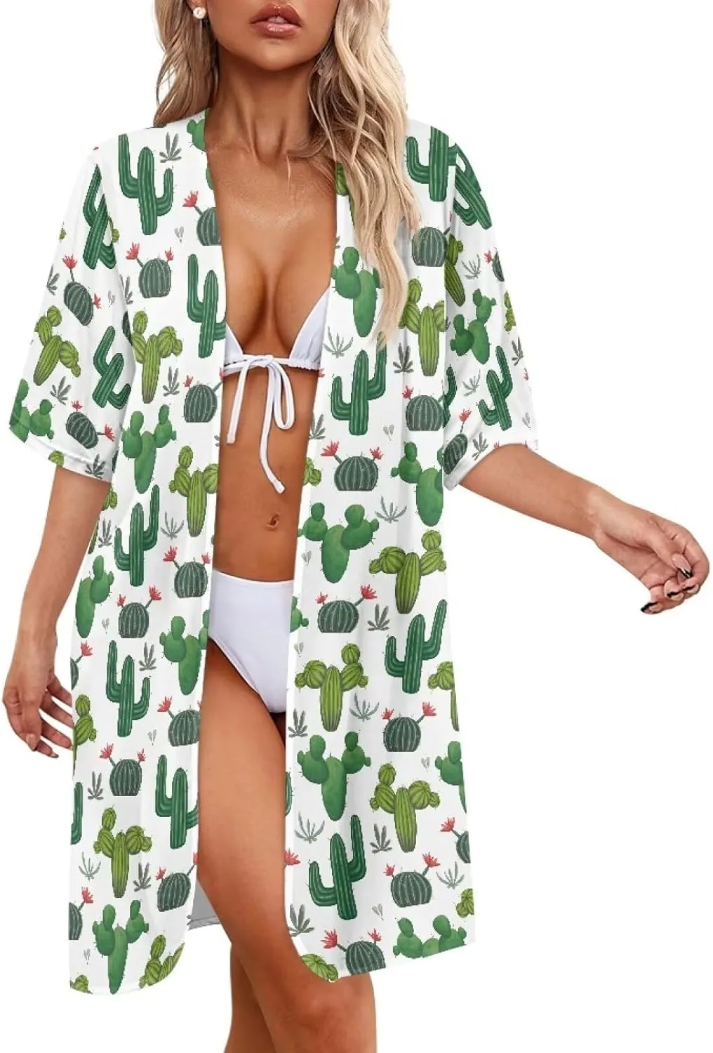 Women's Swimwear Cover Ups Chiffon Kimono Cardigan Loose Half Sleeve Bathing Suit Beach Coverups