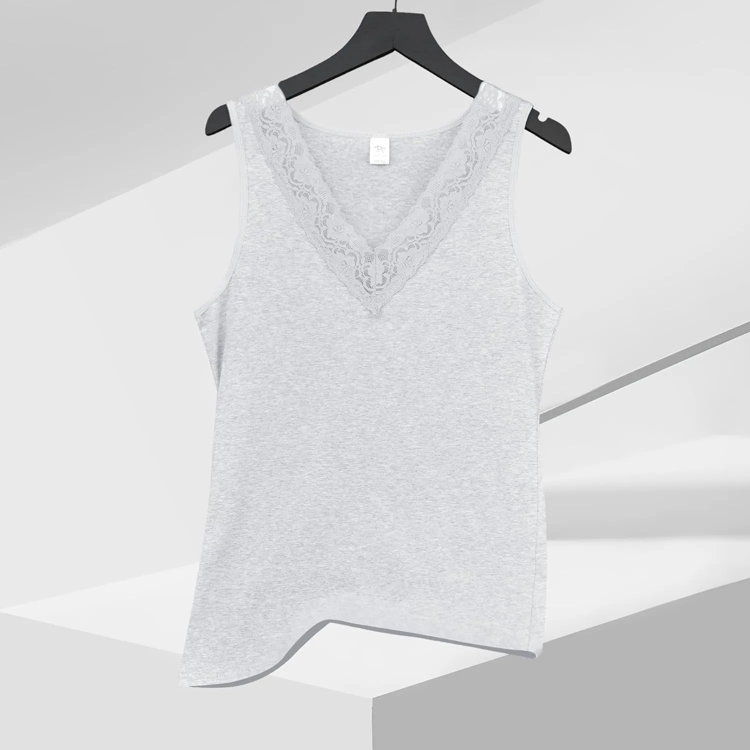 Womens Tank Top Camisoles with Premium Cotton Italian Design - Trimmed with Flower Lace on Neckline