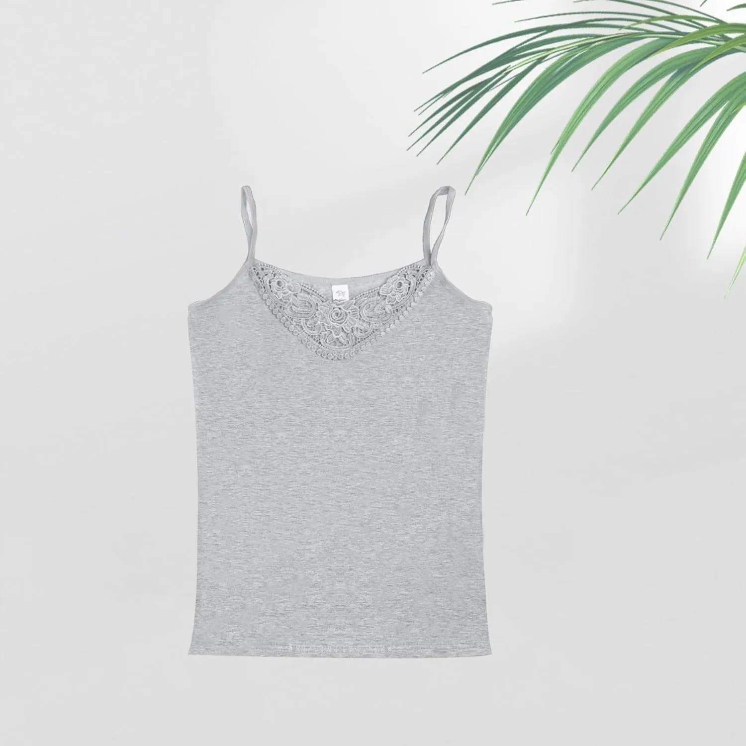 Womens Tank Top Camisoles with Premium Cotton Italian Design - Trimmed with Flower Lace on Neckline