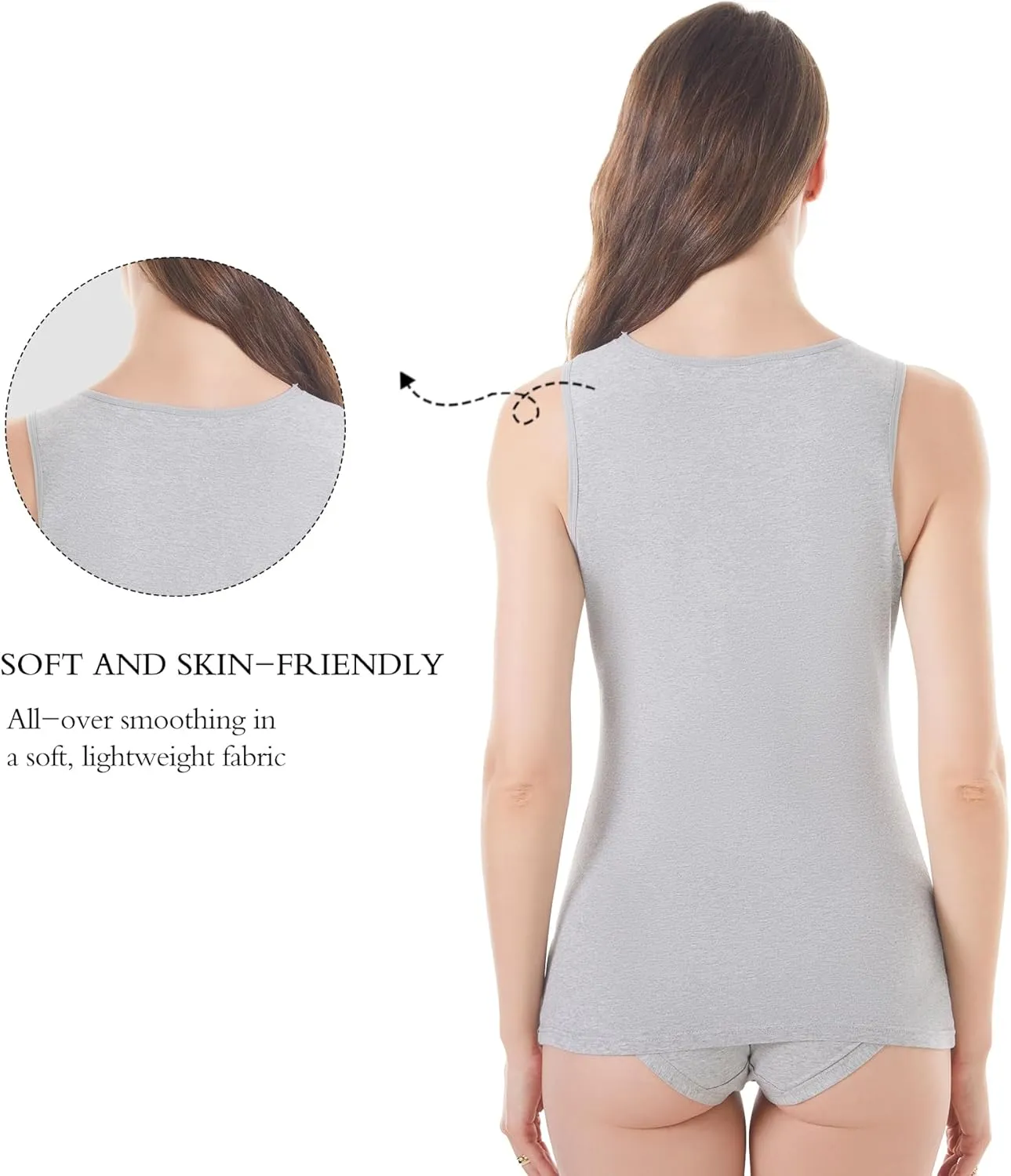 Womens Tank Top Camisoles with Premium Cotton Italian Design - Trimmed with Flower Lace on Neckline