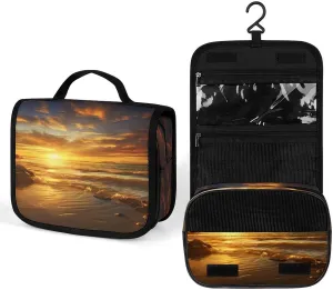 Women's Travel Toiletry Bag, Beautiful Gold Sunset Printed Cosmetic Travel Bag, for Storage, Travel, Furniture And Outdoor Use.