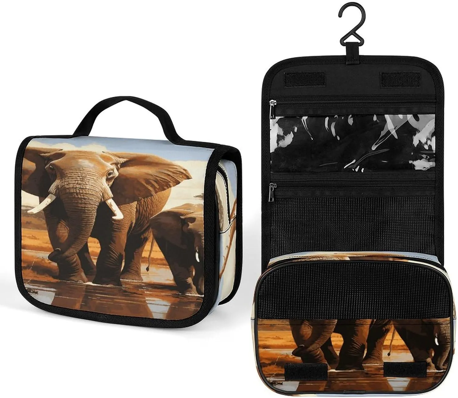 Women's Travel Toiletry Bag, Elephant Family Printed Cosmetic Travel Bag, for Storage, Travel, Furniture And Outdoor Use.