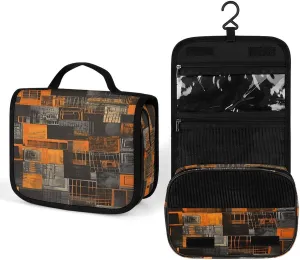 Women's Travel Toiletry Bag, Orange Square Pattern Printed Cosmetic Travel Bag, for Storage, Travel, Furniture And Outdoor Use.