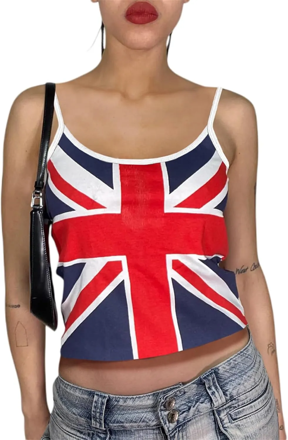 Women's Union Jack Print Camisole Y2k Summer Sleeveless Backless Spaghetti Strap Slim Fit Cami Tank Tops