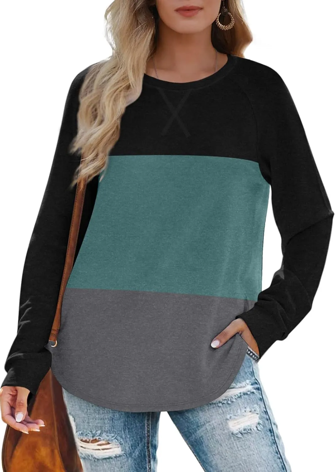 XIEERDUO Womens Sweatshirts Crewneck Loose Fitting Tops For Women Long Sleeve Shirts Pullover