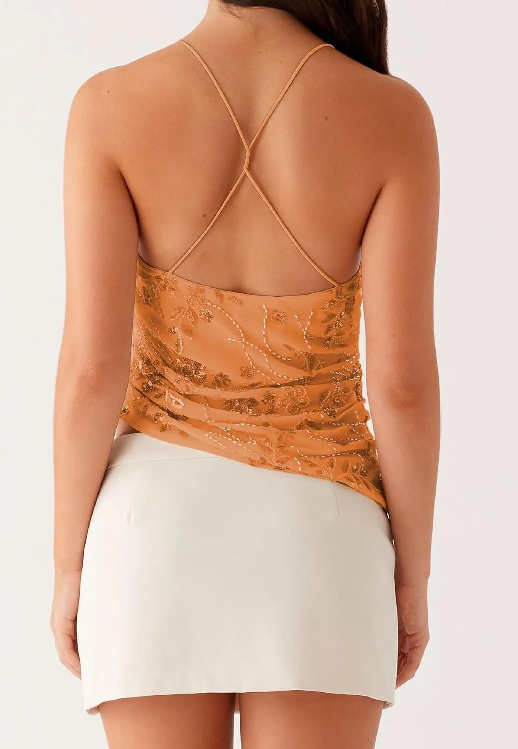 Y2K Halter Sequin Sparkly Tops for Women Cute Backless Rhinestone Pearl Camisole Low Cut Sleeveless Going Out Tops