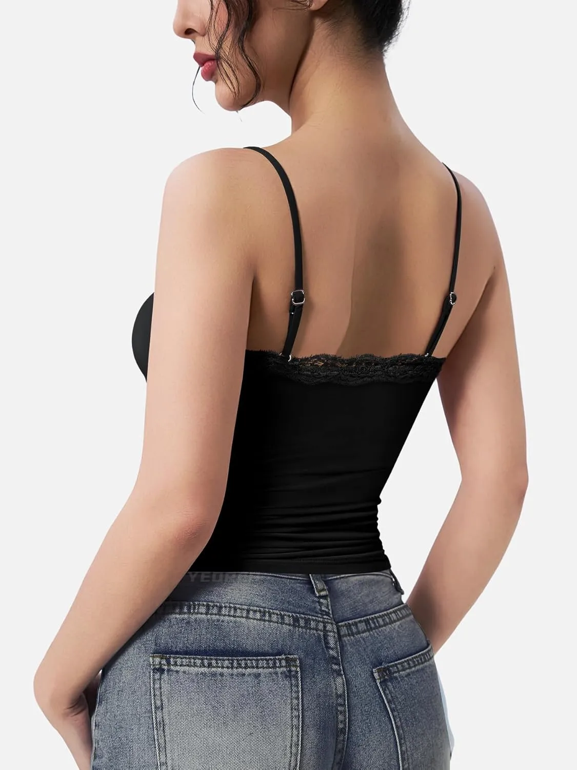 YEOREO Women Lace Tank Top Slim Fit Cami Sexy Sleeveless Y2K Going Out Camisoles Strap Basic Tops