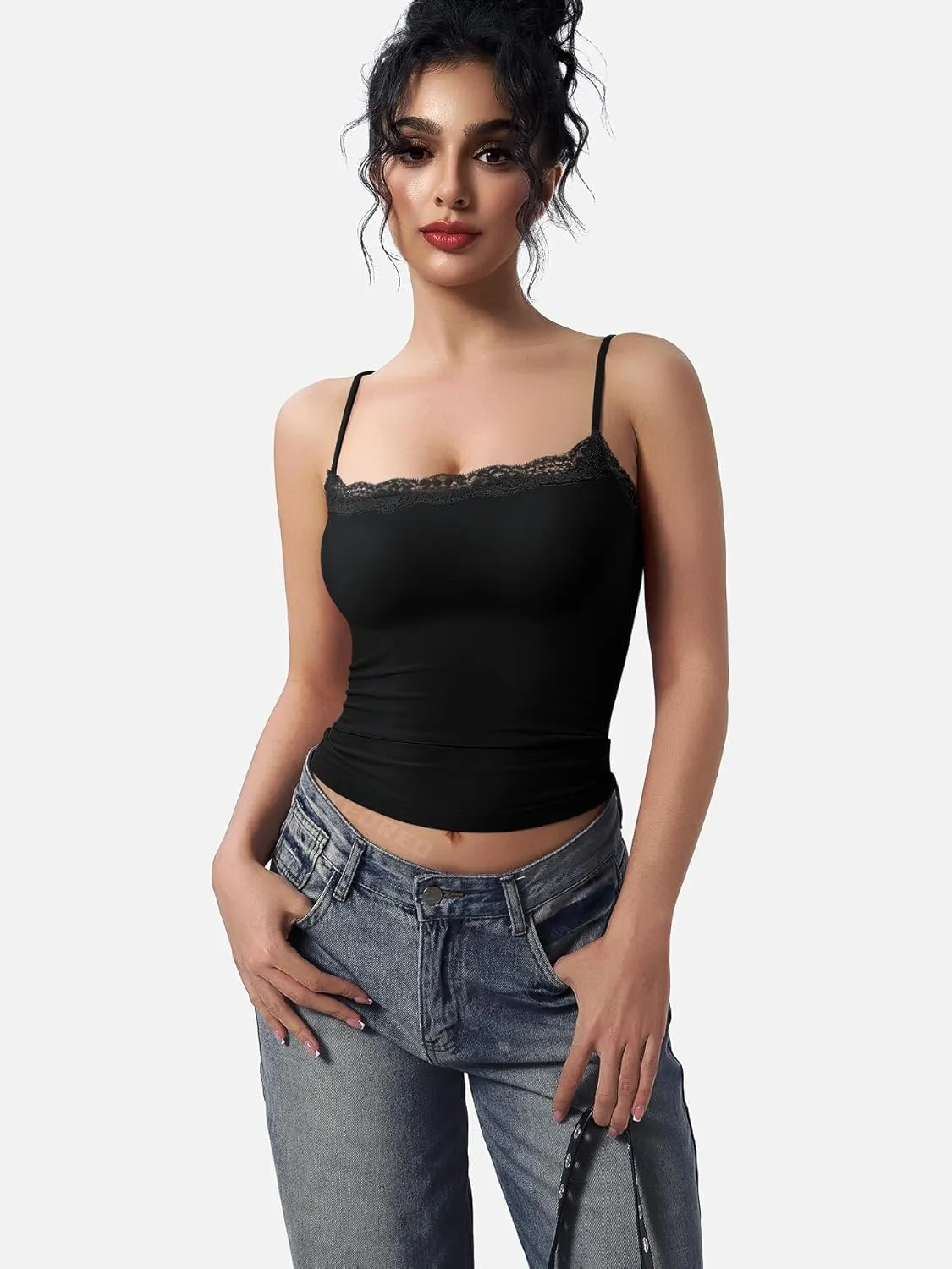 YEOREO Women Lace Tank Top Slim Fit Cami Sexy Sleeveless Y2K Going Out Camisoles Strap Basic Tops