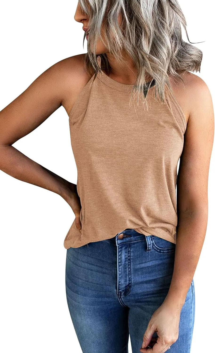 Yuccalley Women's Halter Tank Tops Summer Sleeveless Racerback Shirts High Neck Casual Camis