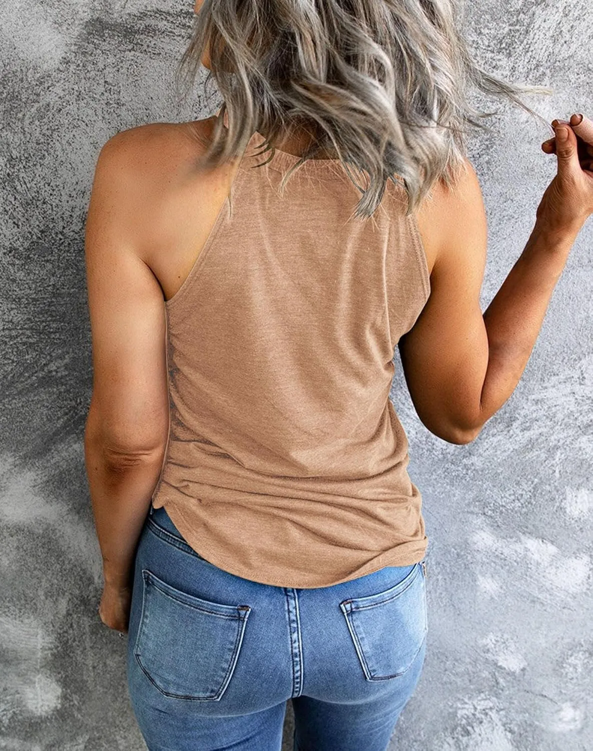 Yuccalley Women's Halter Tank Tops Summer Sleeveless Racerback Shirts High Neck Casual Camis