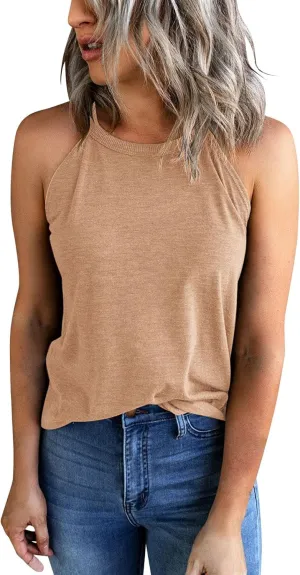 Yuccalley Women's Halter Tank Tops Summer Sleeveless Racerback Shirts High Neck Casual Camis
