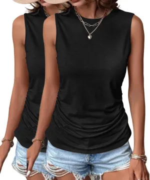 Zeagoo Womens Ruched Tank Tops Summer Dressy Casual Crewneck Sleeveless Shirts S-XXL