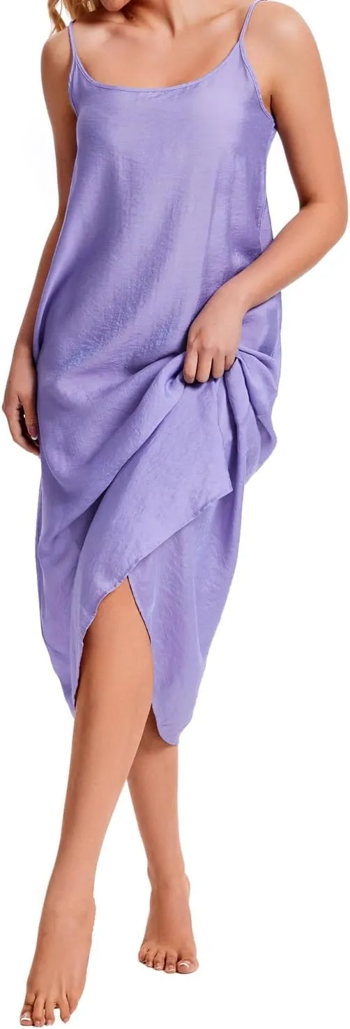 ZEEREE Women's Cotton Silk Long Full Slips for Under Dresses Camisoles Slip Dress Cami Dress Chemise Petticoat